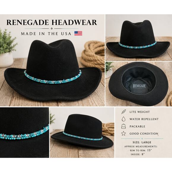 Renegade Headwear Black Western Hat Packable Water Repellent USA Size L main image 6